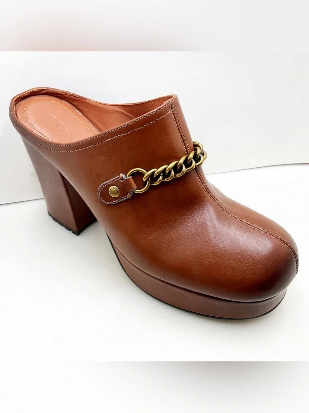 {Coach} Leather Chain-Detail Platform Mules